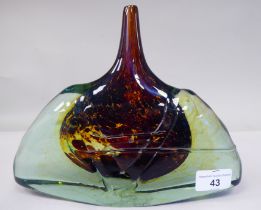 A Mdina multi-coloured glass axe head vase  bears indistinctly inscribed initials & dated 1977  8"h