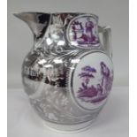 An early 19thC silver lustreware pottery jug of bulbous form, celebrating the birth of one Thomas