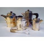 An Art Deco period Continental (possibly French) four piece silver coloured metal coffee set of