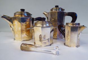 An Art Deco period Continental (possibly French) four piece silver coloured metal coffee set of