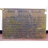 A cast iron Great Western Railways Notice, advising persons not to trespass on Company property or