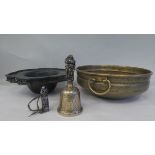 19th/20thC Chinese metalware, viz. a bronze table bell, engraved with dragons and surmounted by a