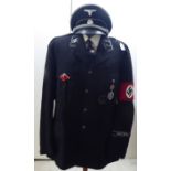 A German World War II design SS military tunic with emblems and a peaked cap (Please Note: this