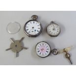 Three white metal pocket watches  mixed dials & marks