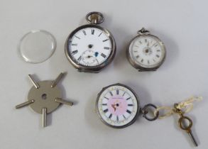 Three white metal pocket watches  mixed dials & marks
