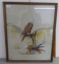 Two eagles perched over a kill   mixed media bears an indistinct signature  25" x 20"  framed