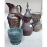 A mixed lot: to include a Persian copper coffee pot  14"h