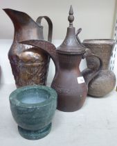 A mixed lot: to include a Persian copper coffee pot  14"h