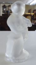 A 1992 Lalique part frosted glass model of a kneeling figure and a sheep  bears two sets of marks
