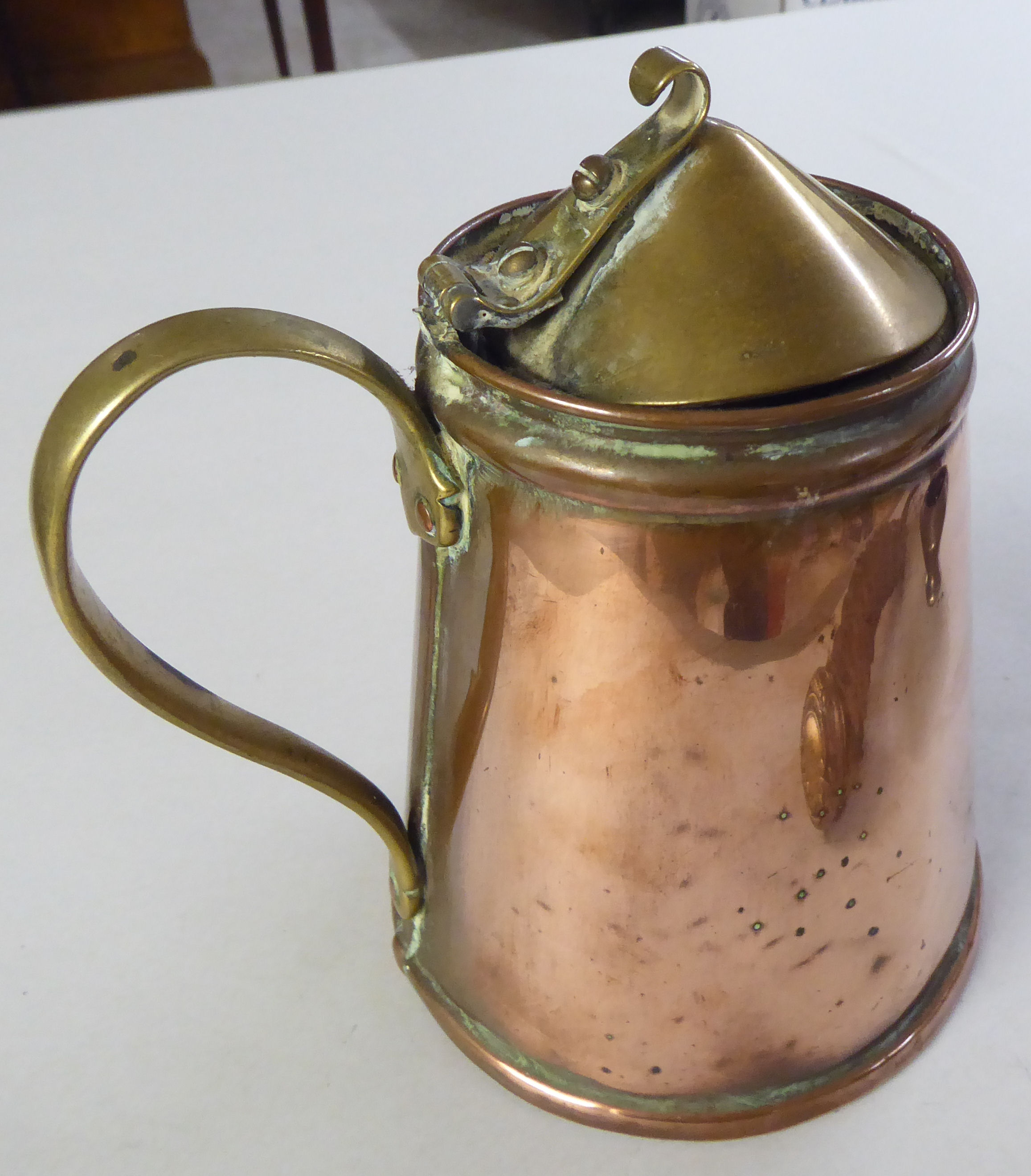 Collectables, viz. a WAS Benson copper and brass jug  6.5"h; a Liberty pewter salt cellar  2"h; an - Image 2 of 7