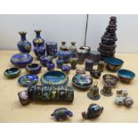 20thC Chinese and Japanese cloisonné items: to include lidded pots; jars; vases; napkin rings; and