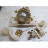 Dismantled components of a marble cased mantel clock with an 8 day movement; faced by a Roman dial