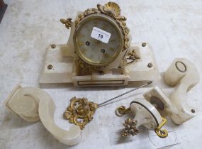 Dismantled components of a marble cased mantel clock with an 8 day movement; faced by a Roman dial