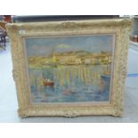 A Continental harbour scene  oil on canvas  20" x 23"  framed