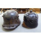 Military related items: to include a German Great War helmet  (Please Note: this lot is subject to