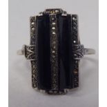 A silver Art Deco style ring, set with onyx and marcasite