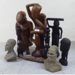 Modern wooden carved African figures: to include a seated man  18"h