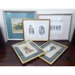 Framed pictures and prints: to include Napoleonic period figure studies  4" x 6"