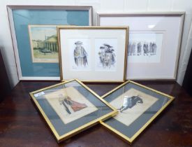 Framed pictures and prints: to include Napoleonic period figure studies  4" x 6"