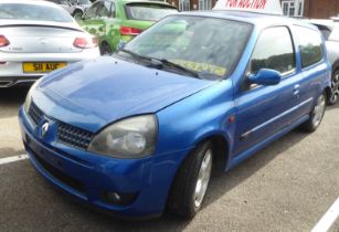 A 2003 Renault Clio Sport hatchback, in blue livery with a 1998cc petrol engine and manual