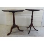 Two dissimilar 19thC mahogany tip-top pedestal tables  27"h  26"dia; and 28"h  17"w