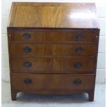 A late 19thC string and ebony inlaid mahogany bureau with a fall flap, over four graduated