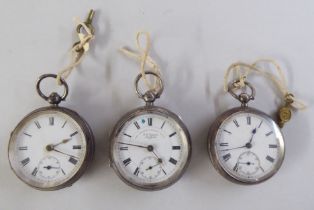 Three silver pocket watches, faced by Roman dials  mixed marks