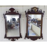 Two early 19thC Chippendale style mahogany framed mirrors, one with a Ho-Ho bird  27" x 15.5"; the