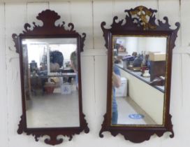 Two early 19thC Chippendale style mahogany framed mirrors, one with a Ho-Ho bird  27" x 15.5"; the