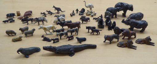 Cast metal model farmyard and wildlife animals: to include a cow, an elephant and horses  tallest