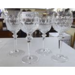 Waterford crystal, viz. two Curraghmore pattern pedestal wines; and two others