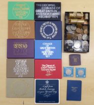 Uncollated Royal Mint proof coin sets: to include 1992 and loose pre-decimal British coins