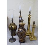 Six dissimilar table lamps  tallest 14"h