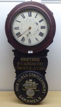 A late 19th/early 20thC promotional wall clock (carcass only) for 'British Standard Chocolates, High