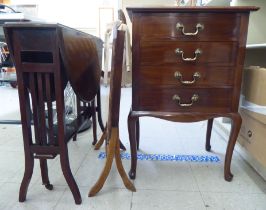 Small furniture: to include a 1930s mahogany four drawer sheet music cabinet, raised on cabriole