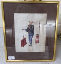 Early 20thC Chinese School - a figure study  mixed media on rice paper  9" x 7"  framed