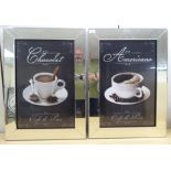 Two modern French advertising prints, viz. 'Americano' and 'Chocolat' in mirrored fames  21" x 28"