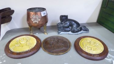 A mixed lot: to include an Arts & Crafts period, spot hammered copper and brass bowl, elevated on