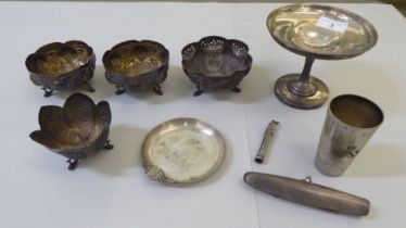 Silver and white metal collectables: to include a pair of Indian white metal bowls, embossed with