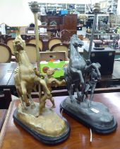 A pair of late Victorian spelter Marli style horse table lamps  22"h