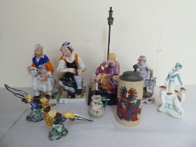 Decorative ceramics: to include two 19thC Staffordshire pottery figures  14"h