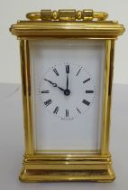 A 20thC lacquered brass and glazed carriage timepiece; faced by a Roman dial  5"h