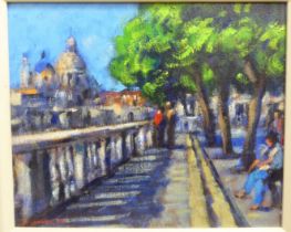 John Mackie - 'Morning Thoughts, Venice'  oil on canvas  bears a signature & label verso  9" x