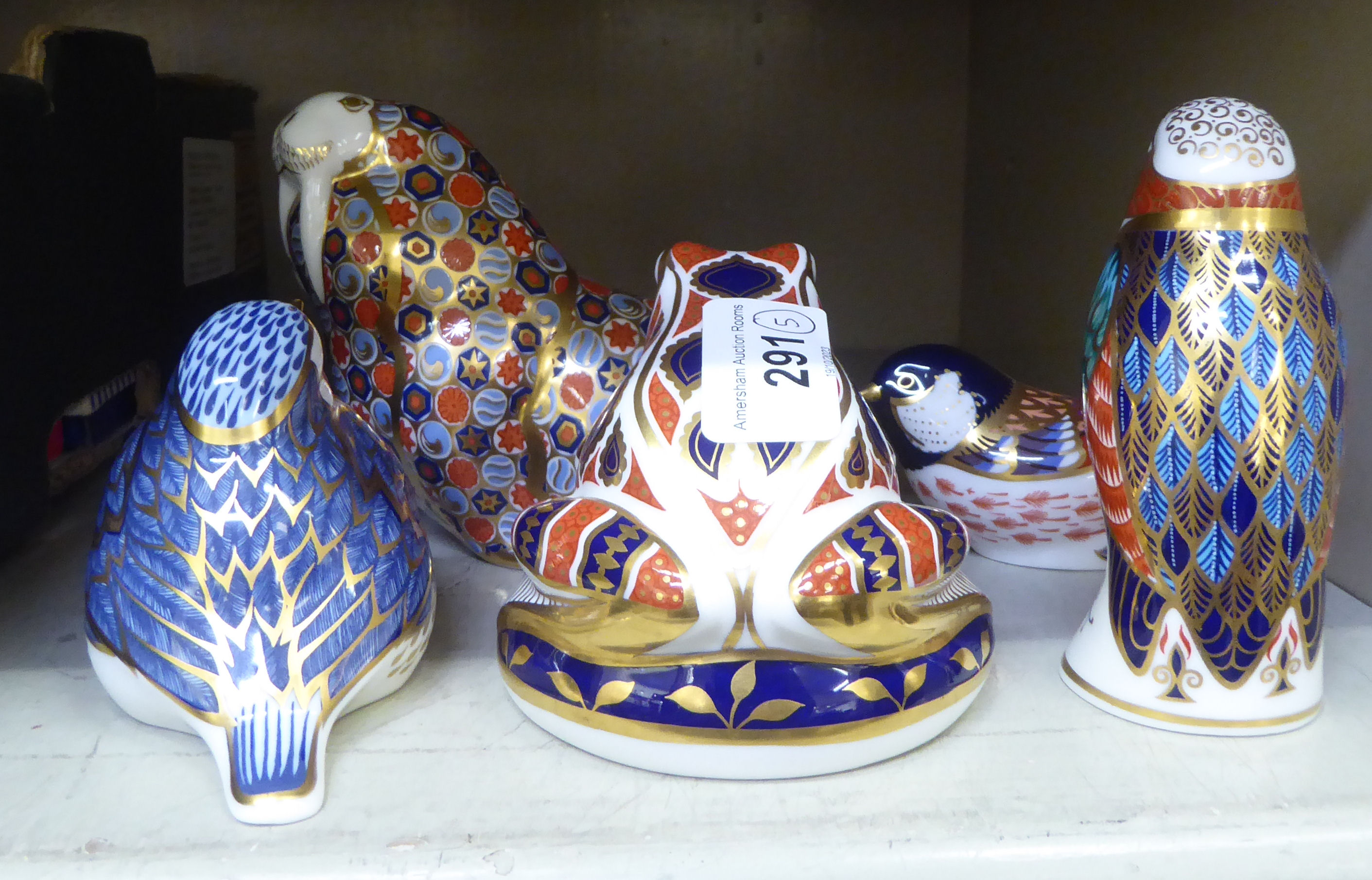 Five Royal Crown Derby china paperweights: to include a frog  4"L; three with gilt; two with - Image 3 of 10