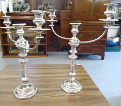 A pair of 20thC silver plated twin branch candelabra  15"h  17"w