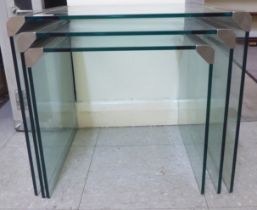 A nesting set of three Galotti and Radice glass and brushed steel occasional tables  largest 17"h