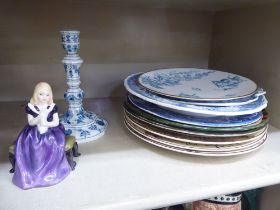 Ceramics: to include a Meissen porcelain candlestick  7.5"h; and a set of four Royal Doulton china