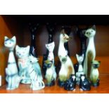 Pottery model seated cats: to include a Rye example  8"h; and a pair of Katz Co  2"h