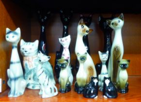 Pottery model seated cats: to include a Rye example  8"h; and a pair of Katz Co  2"h