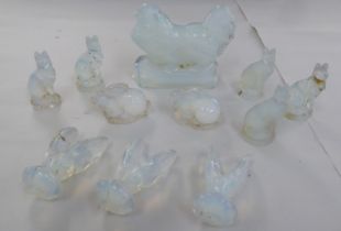 Eleven French Sabino semi-opaque glass models and ornaments: to include rabbits and cats  largest